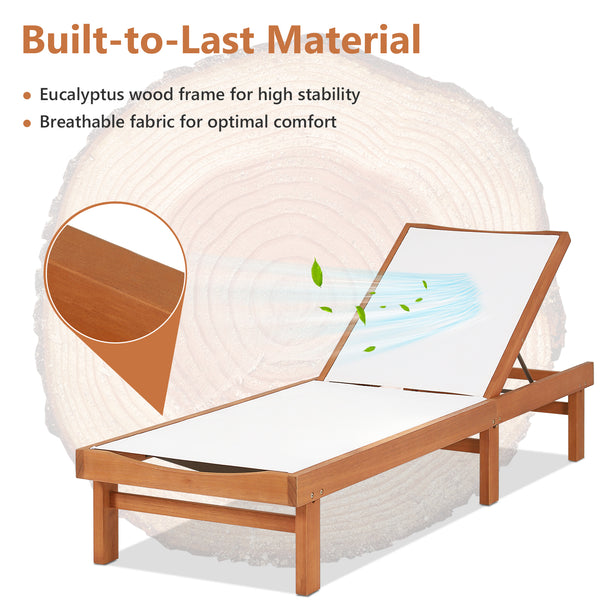 Great for reading  sunbathing  and taking a nap with 5-position adjustment<br>Avoid stuffiness even in the hot summer due to breathable and quick-drying fabric<br>Solid eucalyptus wood and sturdy steel for strong stability<br>Can be used by the whole fami