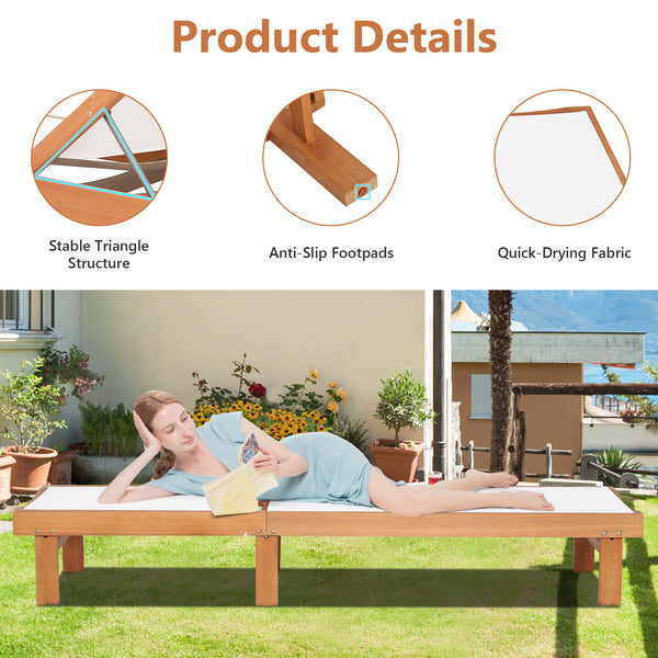 Great for reading  sunbathing  and taking a nap with 5-position adjustment<br>Avoid stuffiness even in the hot summer due to breathable and quick-drying fabric<br>Solid eucalyptus wood and sturdy steel for strong stability<br>Can be used by the whole fami