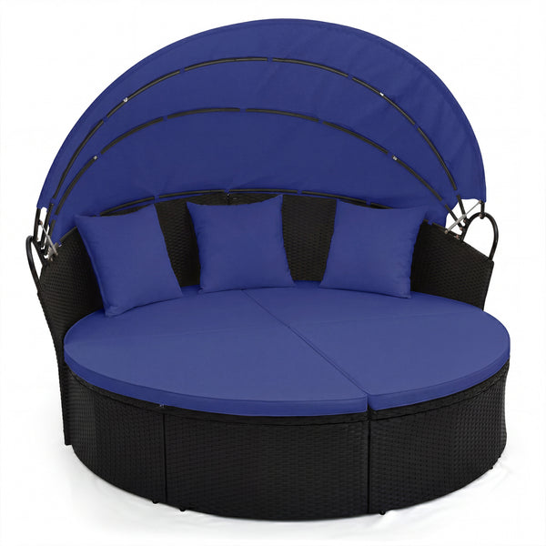 Spacious and comfortable seat for lying down<br>Convertible design for versatile use as a conversation set<br>Cozy cushions and pillows with high-density fillings<br>Easy maintenance with smooth zippers on cushions<br>Adjustable and retractable canopy for