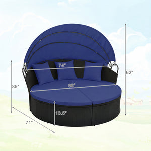 Spacious and comfortable seat for lying down<br>Convertible design for versatile use as a conversation set<br>Cozy cushions and pillows with high-density fillings<br>Easy maintenance with smooth zippers on cushions<br>Adjustable and retractable canopy for