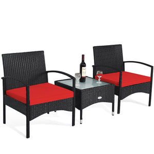 Durable and sturdy rattan and steel materials for long service time <br>Thick sponged cushion is soft and the cover is washable <br>Weatherproof materials ensure the furniture set is placed outside all year around <br>The coffee table has a tempered glass