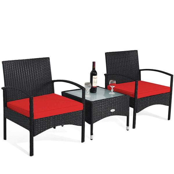 Durable and sturdy rattan and steel materials for long service time <br>Thick sponged cushion is soft and the cover is washable <br>Weatherproof materials ensure the furniture set is placed outside all year around <br>The coffee table has a tempered glass