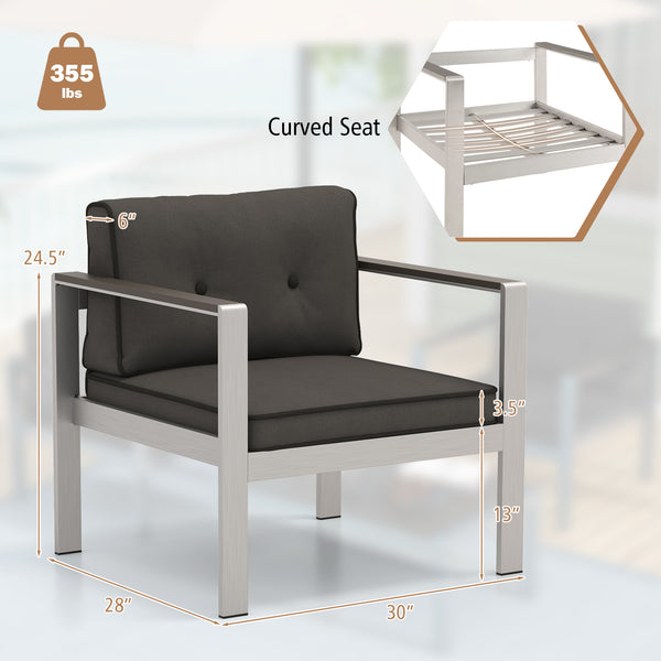 Wide sitting area with ergonomic design relieves your fatigue<br>Soft seat and back cushions bring more comfort<br>Hook and loop fastener connect the cushions as a whole<br>Zipper design for easy maintenance of the cushion covers<br>Aluminum frame is stur