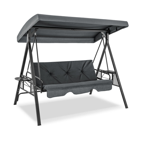 Perfect as a swing chair or a flat bed<br>60.5" wide seat accommodates up to 3 people<br>High-strength metal frame supports up to 1000 lbs<br>Large canopy offers considerate sun protection<br>Twist the knob to easily adjust the canopy angle<br>Comes with 