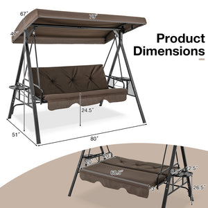 Perfect as a swing chair or a flat bed<br>60.5" wide seat accommodates up to 3 people<br>High-strength metal frame supports up to 1000 lbs<br>Large canopy offers considerate sun protection<br>Twist the knob to easily adjust the canopy angle<br>Comes with 