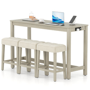 4-piece bar table set is a space-saving solution for your space<br>Stools can be stored under the table when not in use<br>Solid rubber wood legs with reinforced crossbars for a reliable construction<br>Non-slip foot pads for added stability<br>Side charg