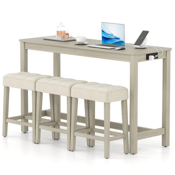 4-piece bar table set is a space-saving solution for your space<br>Stools can be stored under the table when not in use<br>Solid rubber wood legs with reinforced crossbars for a reliable construction<br>Non-slip foot pads for added stability<br>Side charg
