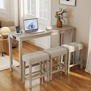 4-piece bar table set is a space-saving solution for your space<br>Stools can be stored under the table when not in use<br>Solid rubber wood legs with reinforced crossbars for a reliable construction<br>Non-slip foot pads for added stability<br>Side charg