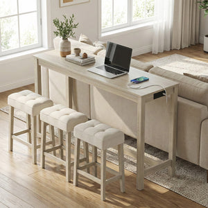 4-piece bar table set is a space-saving solution for your space<br>Stools can be stored under the table when not in use<br>Solid rubber wood legs with reinforced crossbars for a reliable construction<br>Non-slip foot pads for added stability<br>Side charg