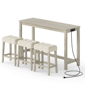 4-piece bar table set is a space-saving solution for your space<br>Stools can be stored under the table when not in use<br>Solid rubber wood legs with reinforced crossbars for a reliable construction<br>Non-slip foot pads for added stability<br>Side charg