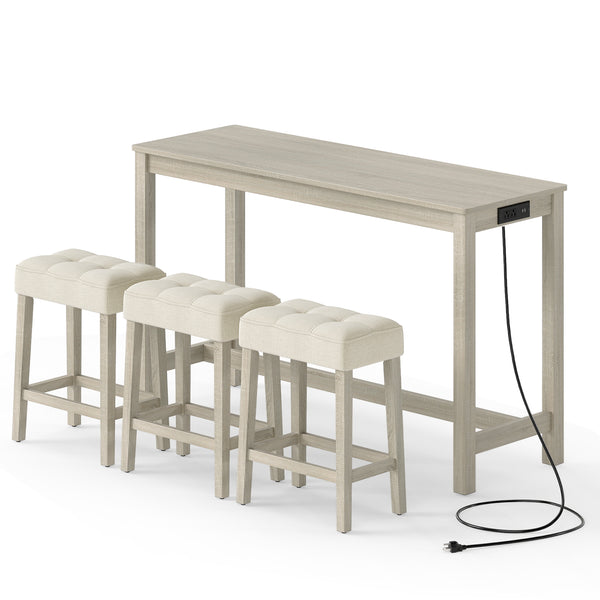 4-piece bar table set is a space-saving solution for your space<br>Stools can be stored under the table when not in use<br>Solid rubber wood legs with reinforced crossbars for a reliable construction<br>Non-slip foot pads for added stability<br>Side charg