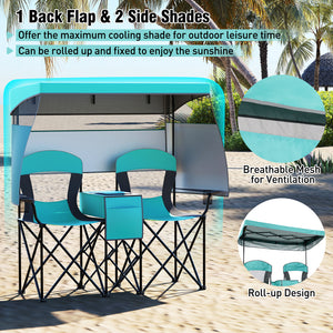 Utilize 1 back flip and 2 side shades for added sun coverage<br>3 shading curtains and the seats feature breathable mesh for ventilation<br>3 curtains feature a roll-up design  hook and loop fasteners to secure<br>Equipped with a silver-coated canopy  off