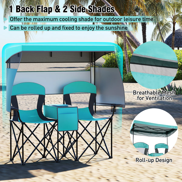 Utilize 1 back flip and 2 side shades for added sun coverage<br>3 shading curtains and the seats feature breathable mesh for ventilation<br>3 curtains feature a roll-up design  hook and loop fasteners to secure<br>Equipped with a silver-coated canopy  off