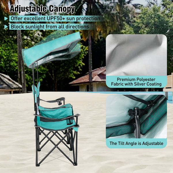 Utilize 1 back flip and 2 side shades for added sun coverage<br>3 shading curtains and the seats feature breathable mesh for ventilation<br>3 curtains feature a roll-up design  hook and loop fasteners to secure<br>Equipped with a silver-coated canopy  off