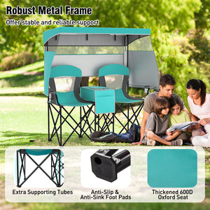 Utilize 1 back flip and 2 side shades for added sun coverage<br>3 shading curtains and the seats feature breathable mesh for ventilation<br>3 curtains feature a roll-up design  hook and loop fasteners to secure<br>Equipped with a silver-coated canopy  off