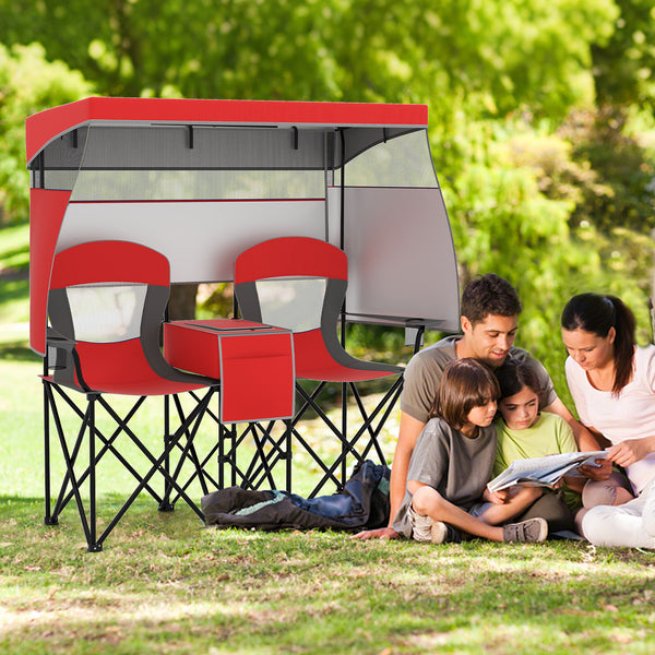 Utilize 1 back flip and 2 side shades for added sun coverage<br>3 shading curtains and the seats feature breathable mesh for ventilation<br>3 curtains feature a roll-up design  hook and loop fasteners to secure<br>Equipped with a silver-coated canopy  off