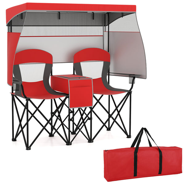 Utilize 1 back flip and 2 side shades for added sun coverage<br>3 shading curtains and the seats feature breathable mesh for ventilation<br>3 curtains feature a roll-up design  hook and loop fasteners to secure<br>Equipped with a silver-coated canopy  off