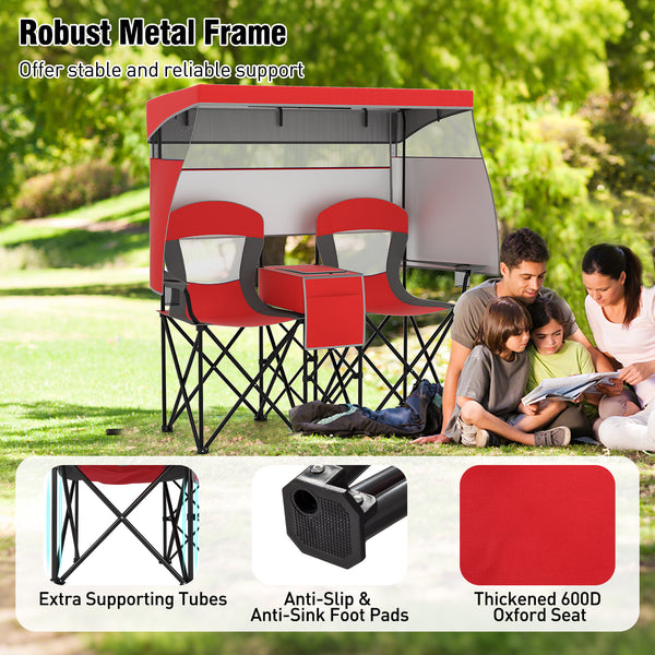 Utilize 1 back flip and 2 side shades for added sun coverage<br>3 shading curtains and the seats feature breathable mesh for ventilation<br>3 curtains feature a roll-up design  hook and loop fasteners to secure<br>Equipped with a silver-coated canopy  off