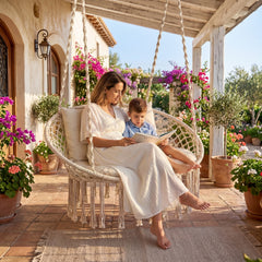 3 large  supportive cushions support your body comfortably<br>Extra-thick PP cotton filling creates a softer lounge experience<br>Sturdy metal rings pair secure connection with smooth swinging<br>Thickened cotton ropes offer a comfortable grip with less f