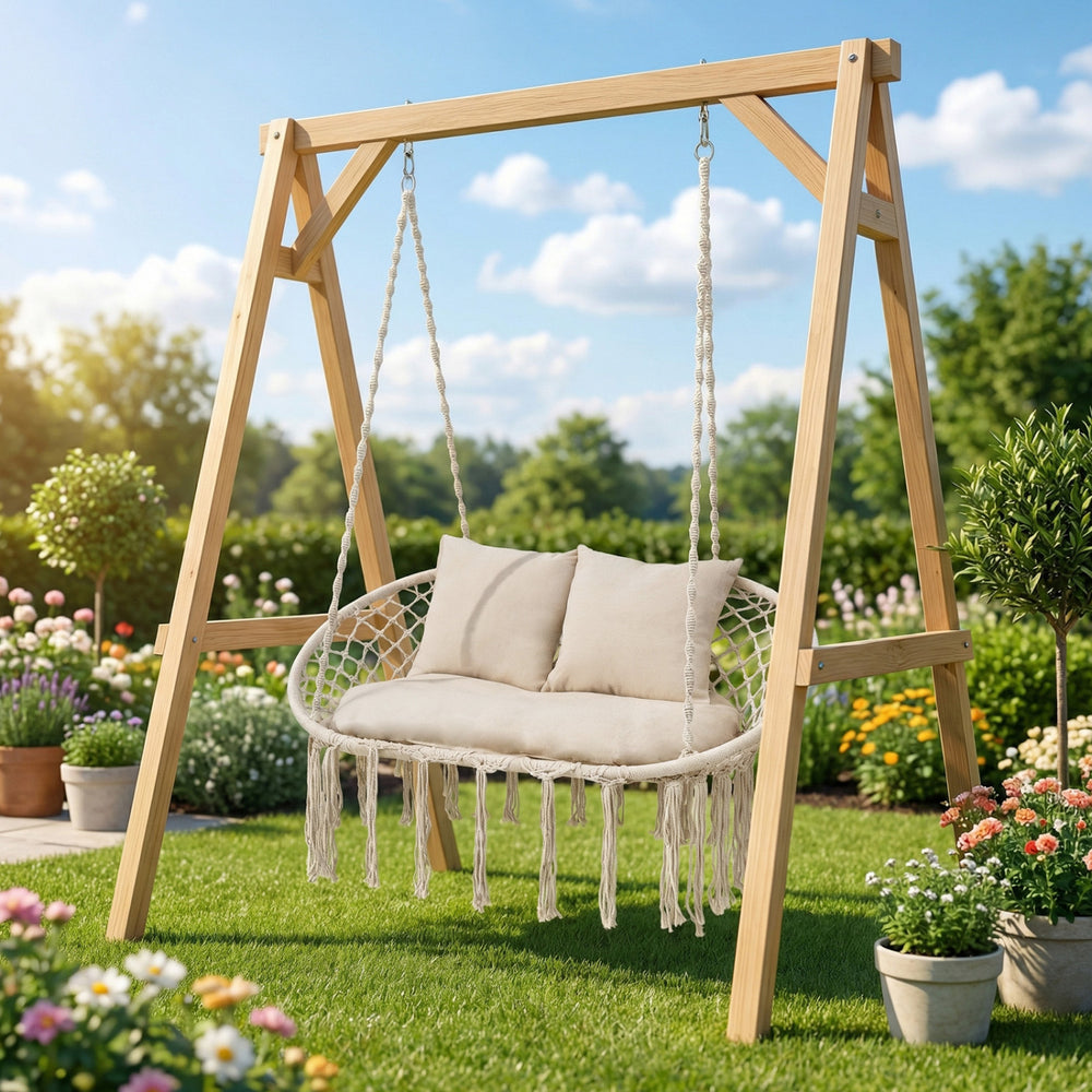 3 large  supportive cushions support your body comfortably<br>Extra-thick PP cotton filling creates a softer lounge experience<br>Sturdy metal rings pair secure connection with smooth swinging<br>Thickened cotton ropes offer a comfortable grip with less f