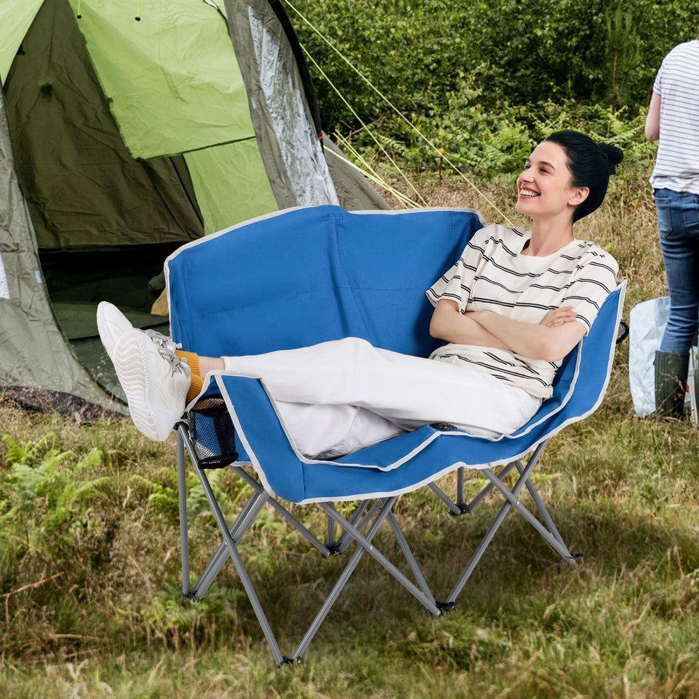 Boasts a heavy-duty metal frame that is wobble-free and long-lasting<br>Comfortable backrest  additional armrests  and wide seat surface for comfort<br>Skin-friendly oxford cloth is PVC-coated  tear-proof  wear-proof  and anti-fading<br>2 mesh cup holders