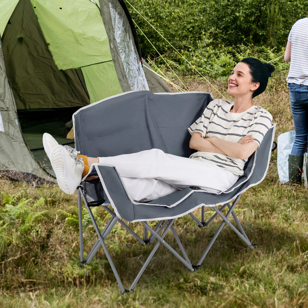 Boasts a heavy-duty metal frame that is wobble-free and long-lasting<br>Comfortable backrest  additional armrests  and wide seat surface for comfort<br>Skin-friendly oxford cloth is PVC-coated  tear-proof  wear-proof  and anti-fading<br>2 mesh cup holders
