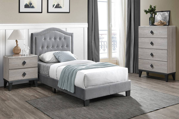 TWIN BED/GREY VELVET