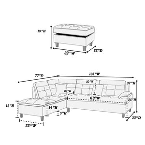 Vector F6590 3-Piece Sectional Set W/ Ottoman