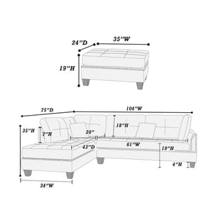Level F6974 3pc Reversible Sectional Sofa Set W/ Ottoman