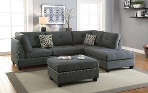 Scope F6975 3pc Reversible Sectional Sofa Set W/ Ottoman