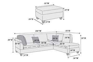Harbor F7605 3pc Reversible Sectional Sofa Set W/ Ottoman
