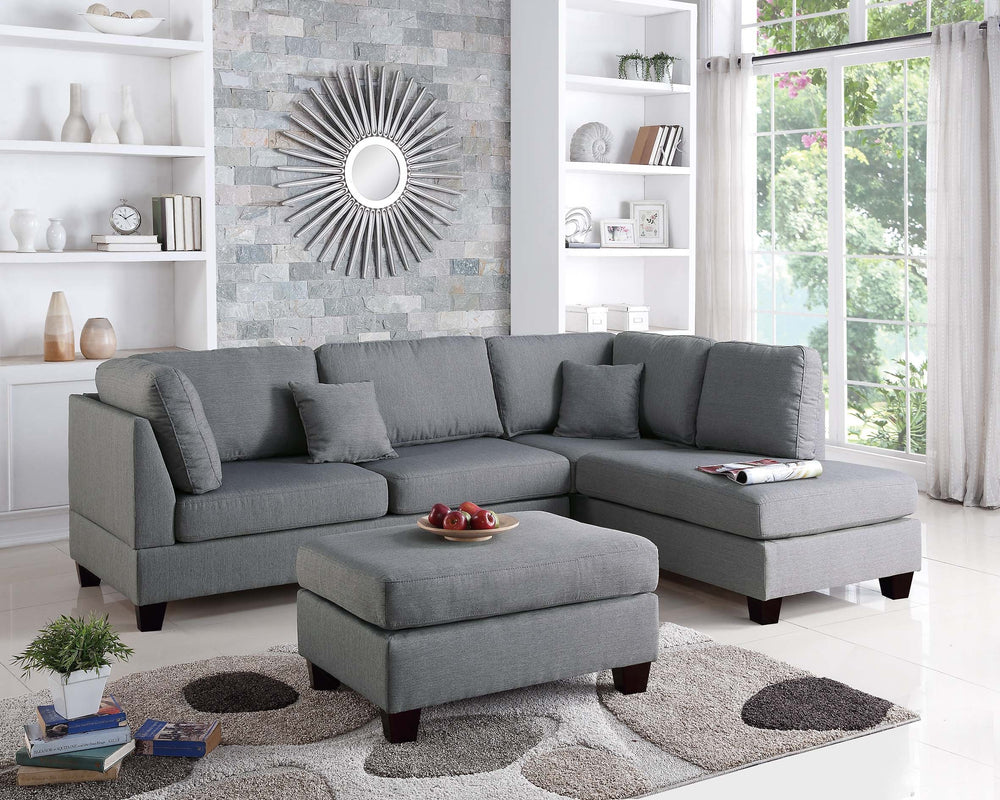 Cove F7606 3pc Reversible Sectional Sofa Set W/ Ottoman