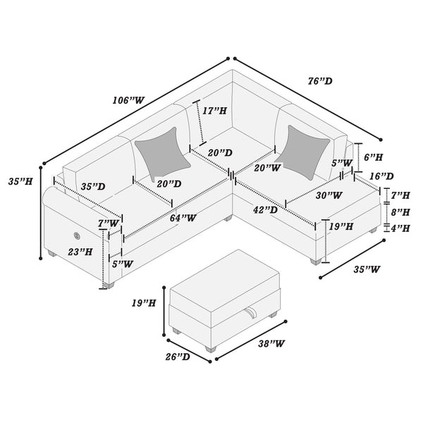 Aurora F8454 3-Piece Sectional Set