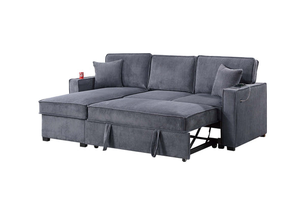 COVERTIBLE SECTIONAL W/ USB PORTS  & 2 ACCENT PILLOWS