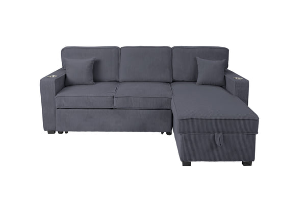 COVERTIBLE SECTIONAL W/ USB PORTS  & 2 ACCENT PILLOWS