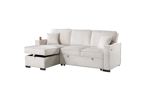 COVERTIBLE SECTIONAL W/ USB PORTS  & 2 ACCENT PILLOWS