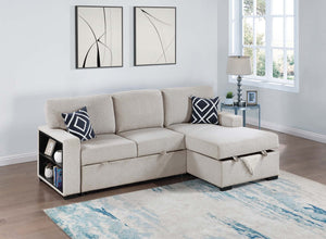 2-PC CONVERTIBLE SECTIONAL W/ 2 ACCENT PILLOWS & FOLD-DOWN TABLE