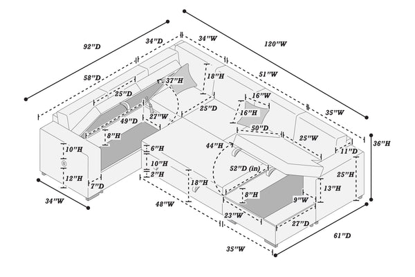  F8559 4-Piece Convertible Sectional
