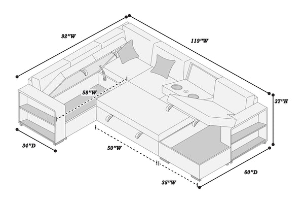  F8561 4-Piece Convertible Sectional