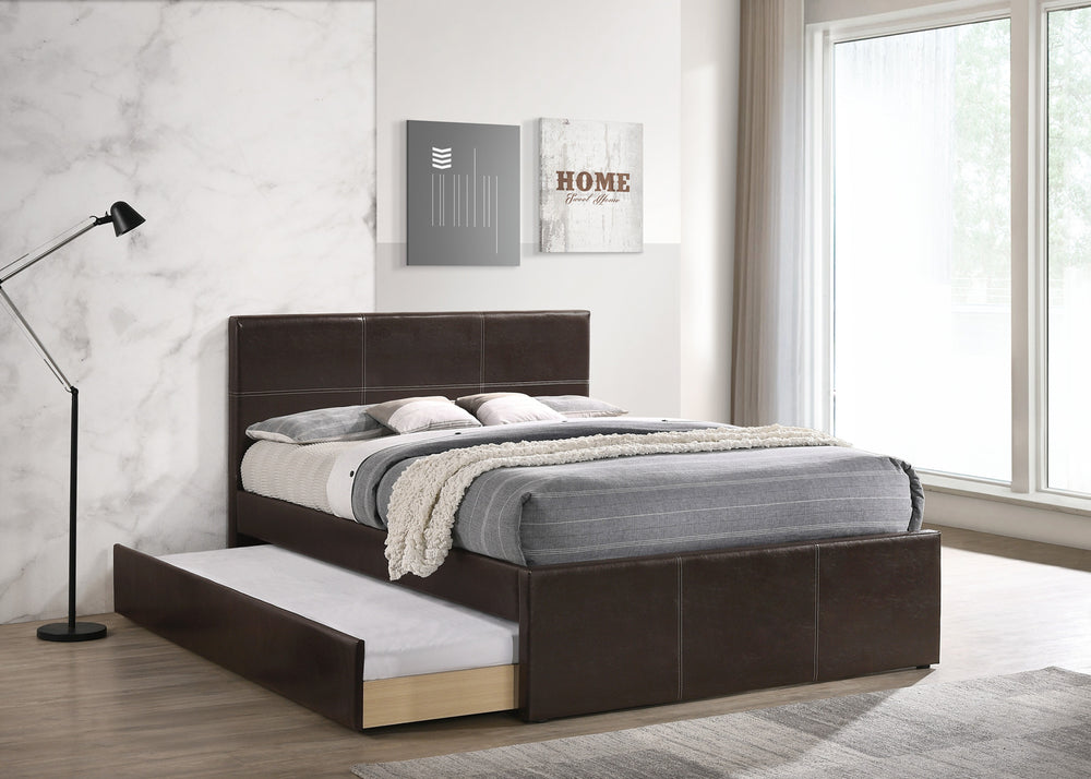 TWIN BED W/TRUNDLE ESPRESSO FAUX LEATHER