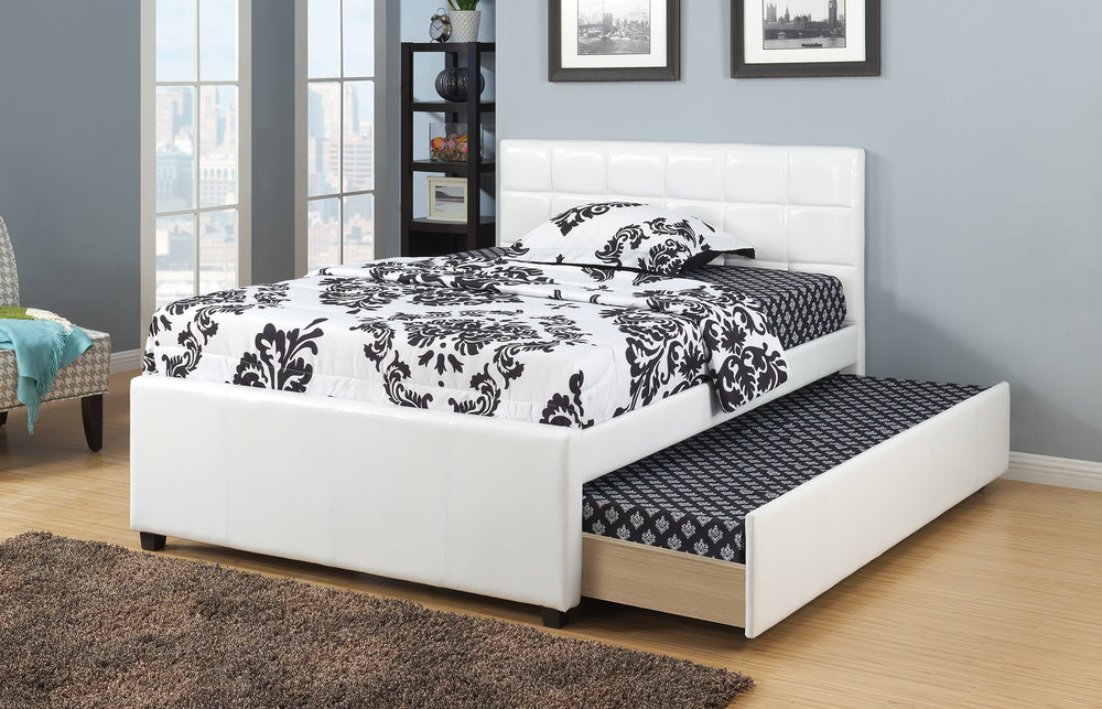 TWIN BED W/TRUNDLE SQU TUFTED HB WHITE