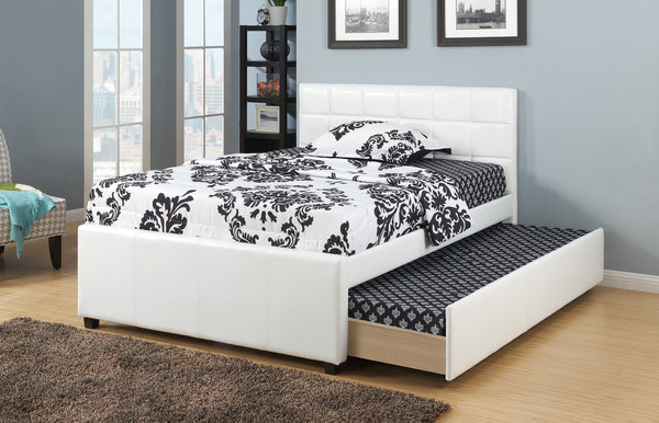 TWIN BED W/TRUNDLE SQU TUFTED HB WHITE