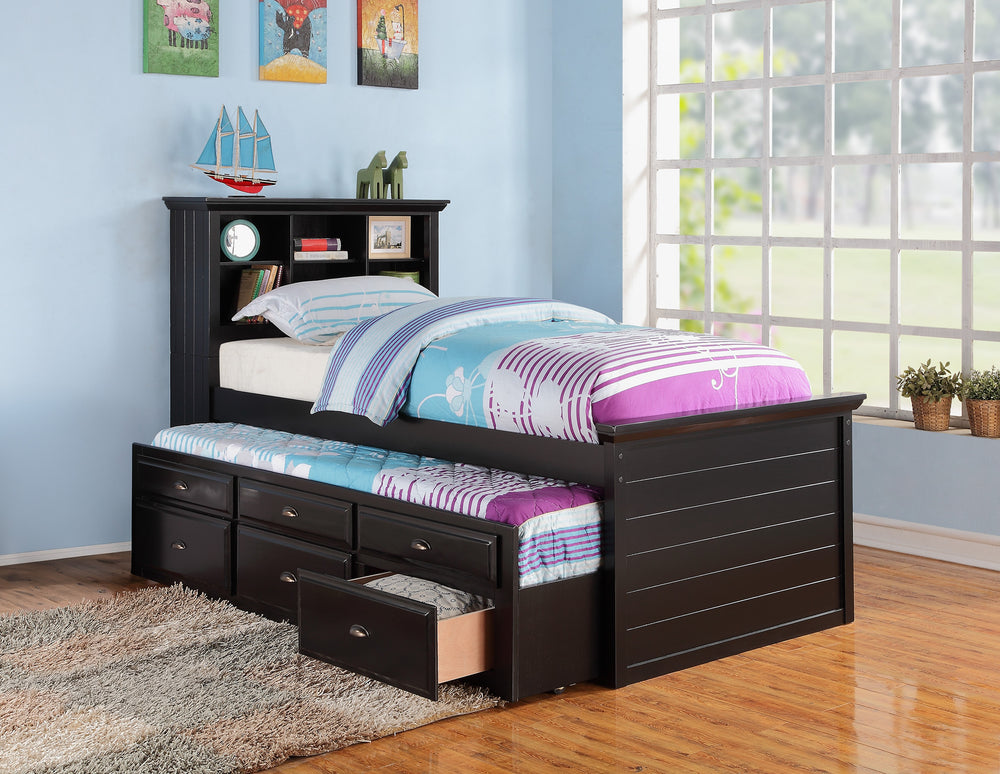TWIN BED W/TRUNDLE-BLACK W. DRAWERS