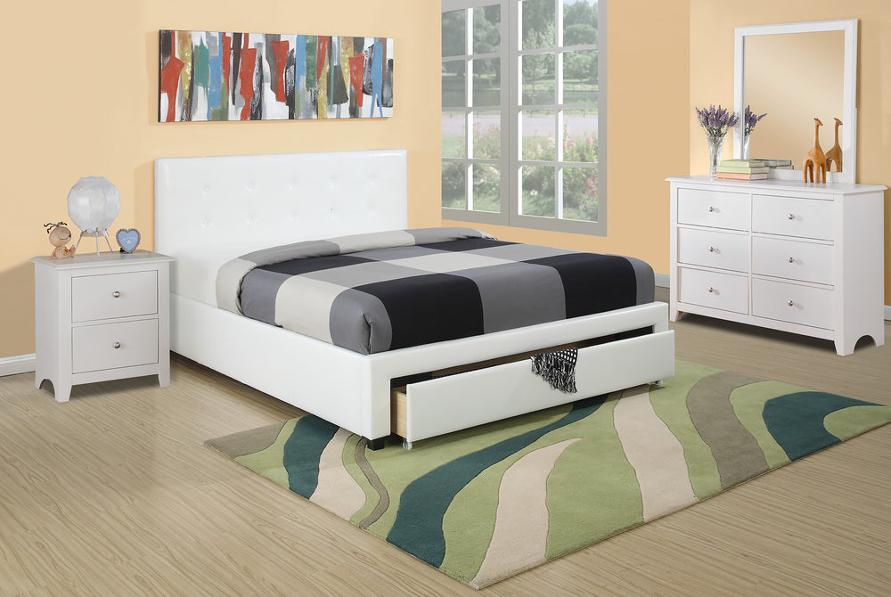 QUEEN BED W/DRAWER-PU WHITE