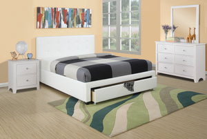 QUEEN BED W/DRAWER-PU WHITE