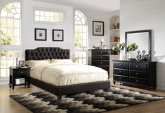 QUEEN BED/BLACK PU, HB 47-"H/FB 15.5-"H