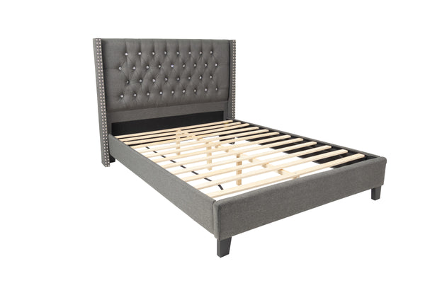 FULL BED/NAILHEAD TRIM/FABRIC-BLUE GREY
