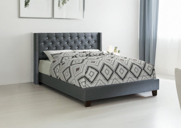 QUEEN BED/NAILHEAD TRIM/FABRIC-BLUE GREY