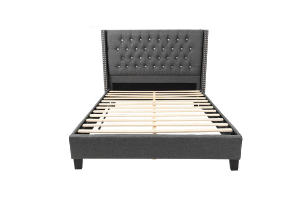 QUEEN BED/NAILHEAD TRIM/FABRIC-BLUE GREY