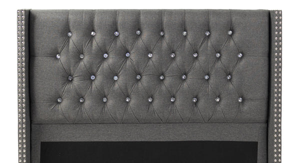 QUEEN BED/NAILHEAD TRIM/FABRIC-BLUE GREY